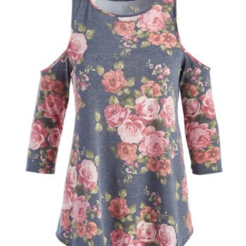 1️⃣day Sale! Cool Melon Floral Cold Shoulder Tunic